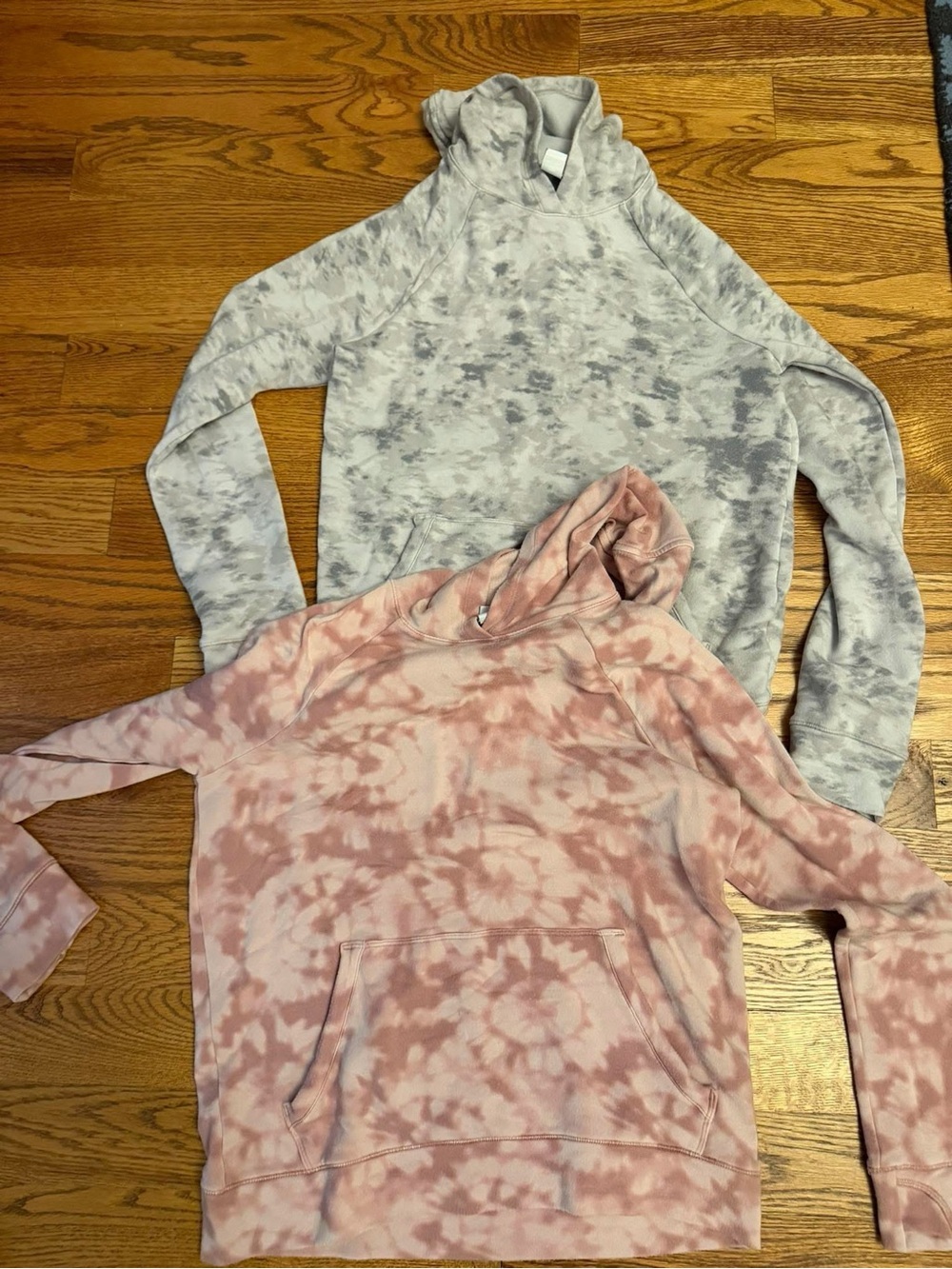 Athleta Girls Tie-Dye Hooded Sweatshirts - Pink & Gray